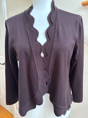 Cable & Gauge Dark Brown Scalloped Open-Front Cardigan